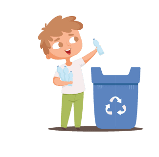 Boy recycling plastic